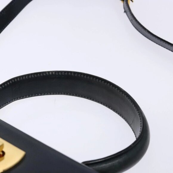 Salvatore Ferragamo Gancini Hand Bag Leather 2way Navy Gold Auth - Picture 9 of 16